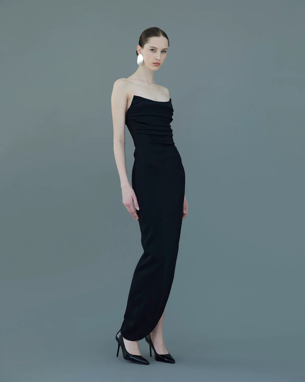 LONG DRESS IN CREPE AND SATIN