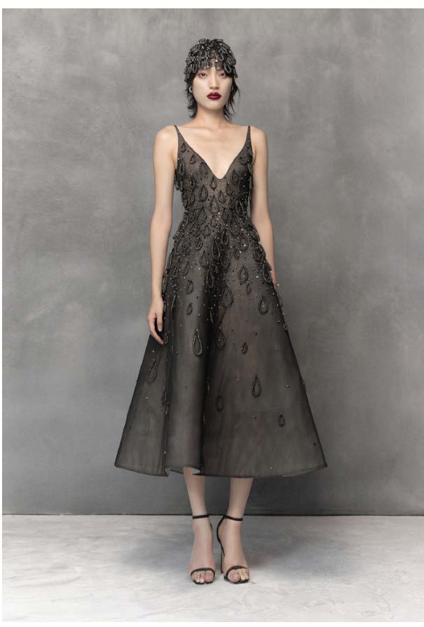 Black midi dress with attached water drop