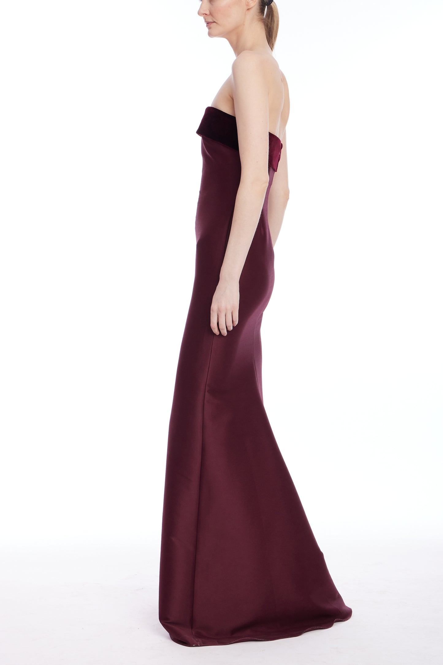 Strapless Column Gown with Velvet Trim