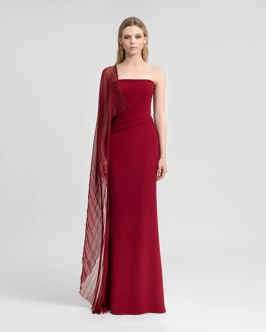 Asymmetrical Draped Dress with See-Through Sleeve