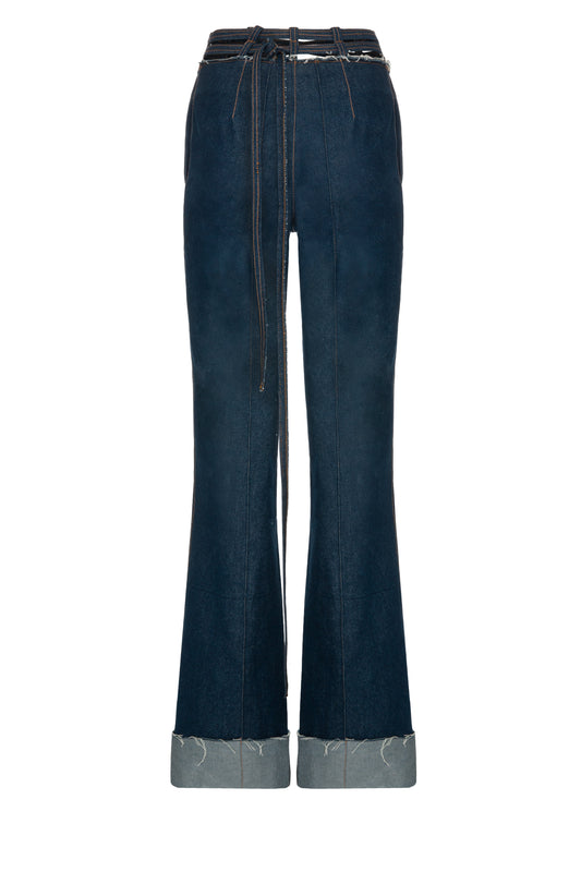 cut out denim trousers