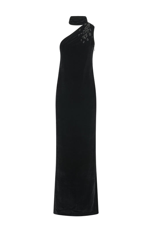 L.DRESS IN VELVET W/PETALS