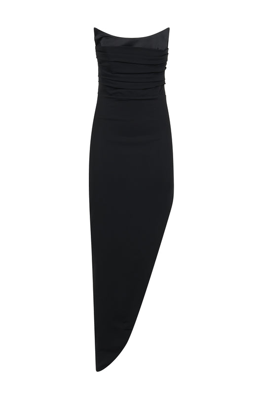 LONG DRESS IN CREPE AND SATIN