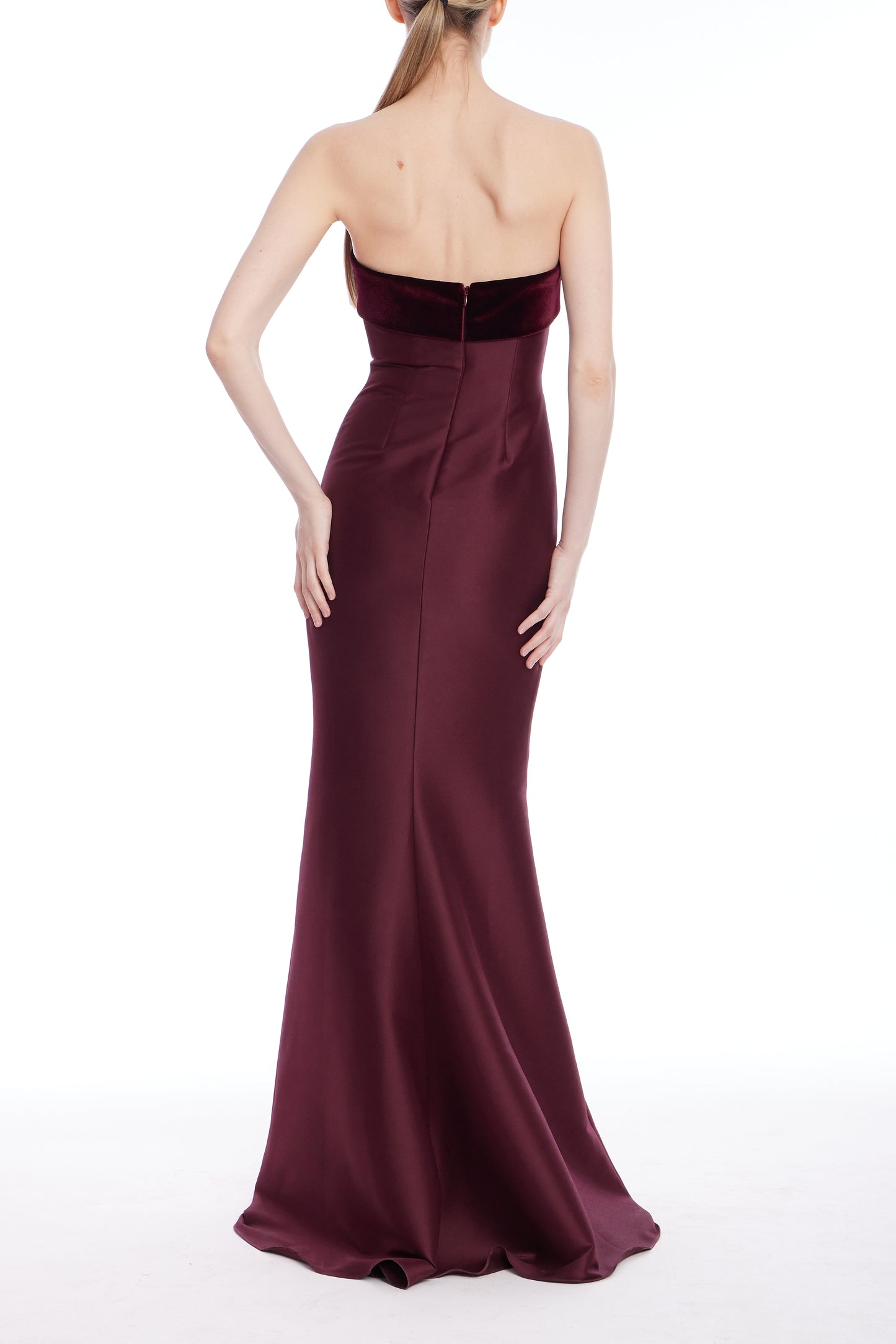 Strapless Column Gown with Velvet Trim