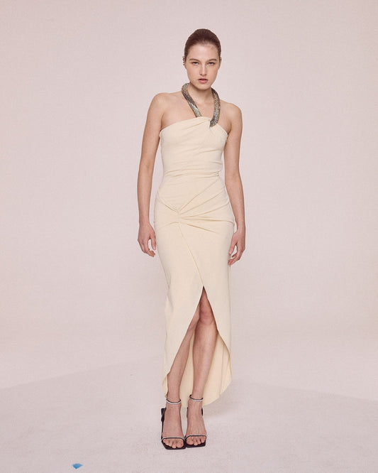 Fluid Jersey Dress with Embroidery