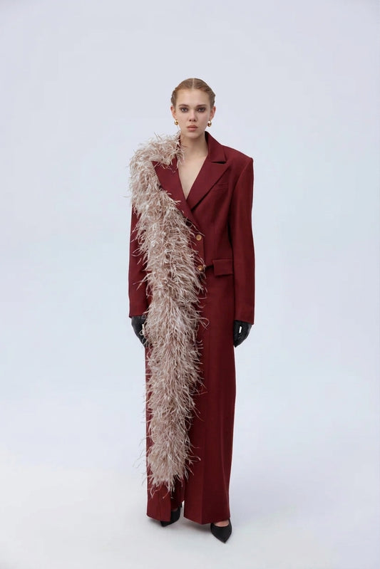 FEATHER JACKET & TROUSER SET