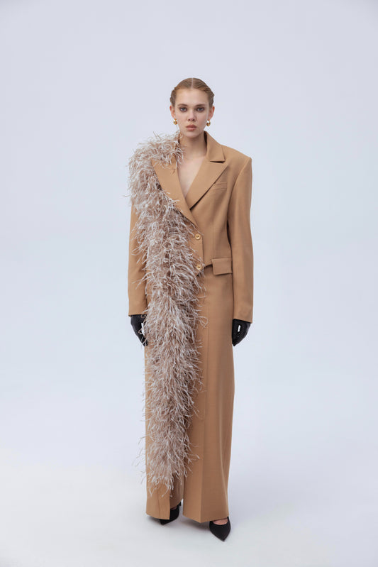 FEATHER JACKET & TROUSER SET