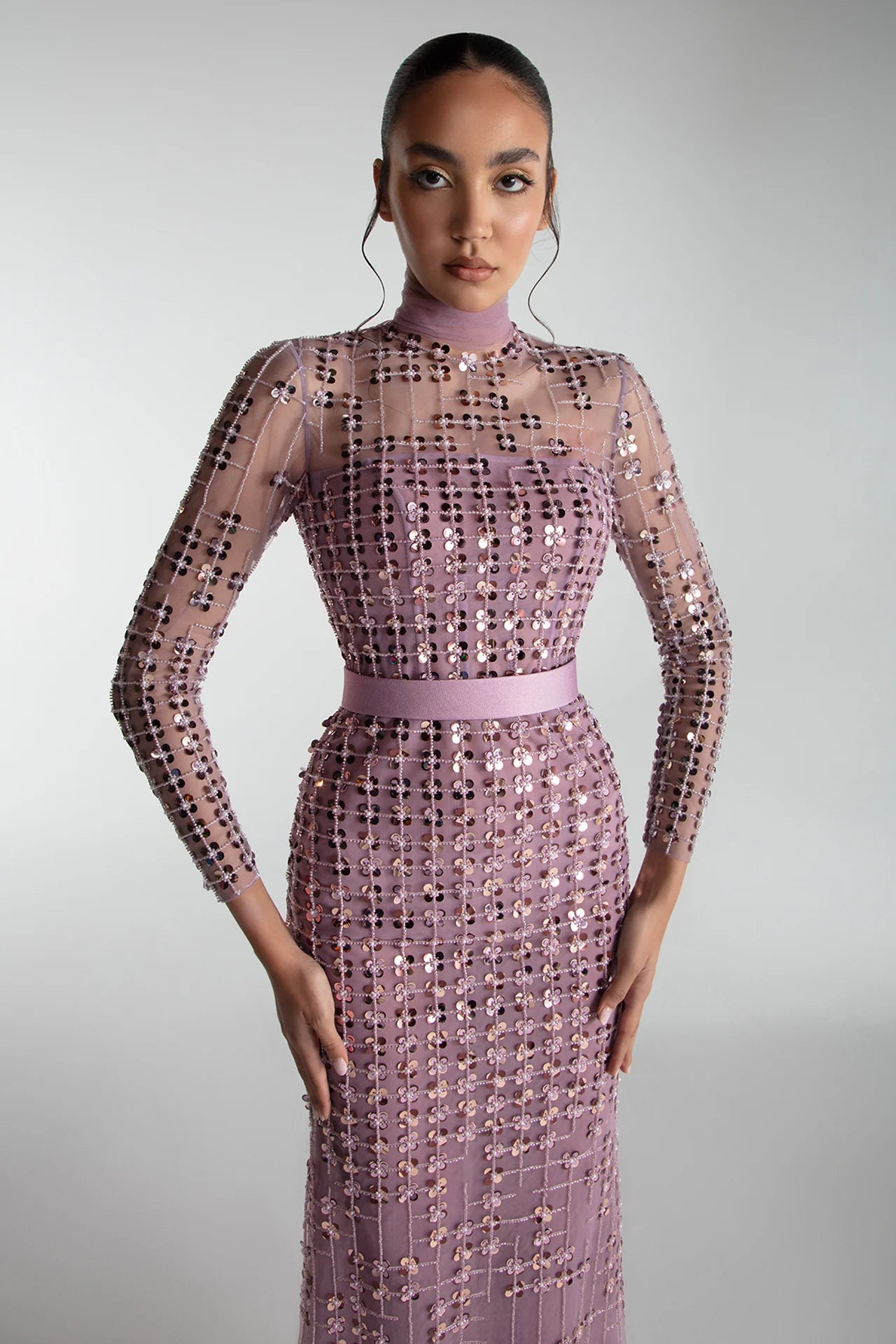 Tulle Gown With Geometric Embroidery