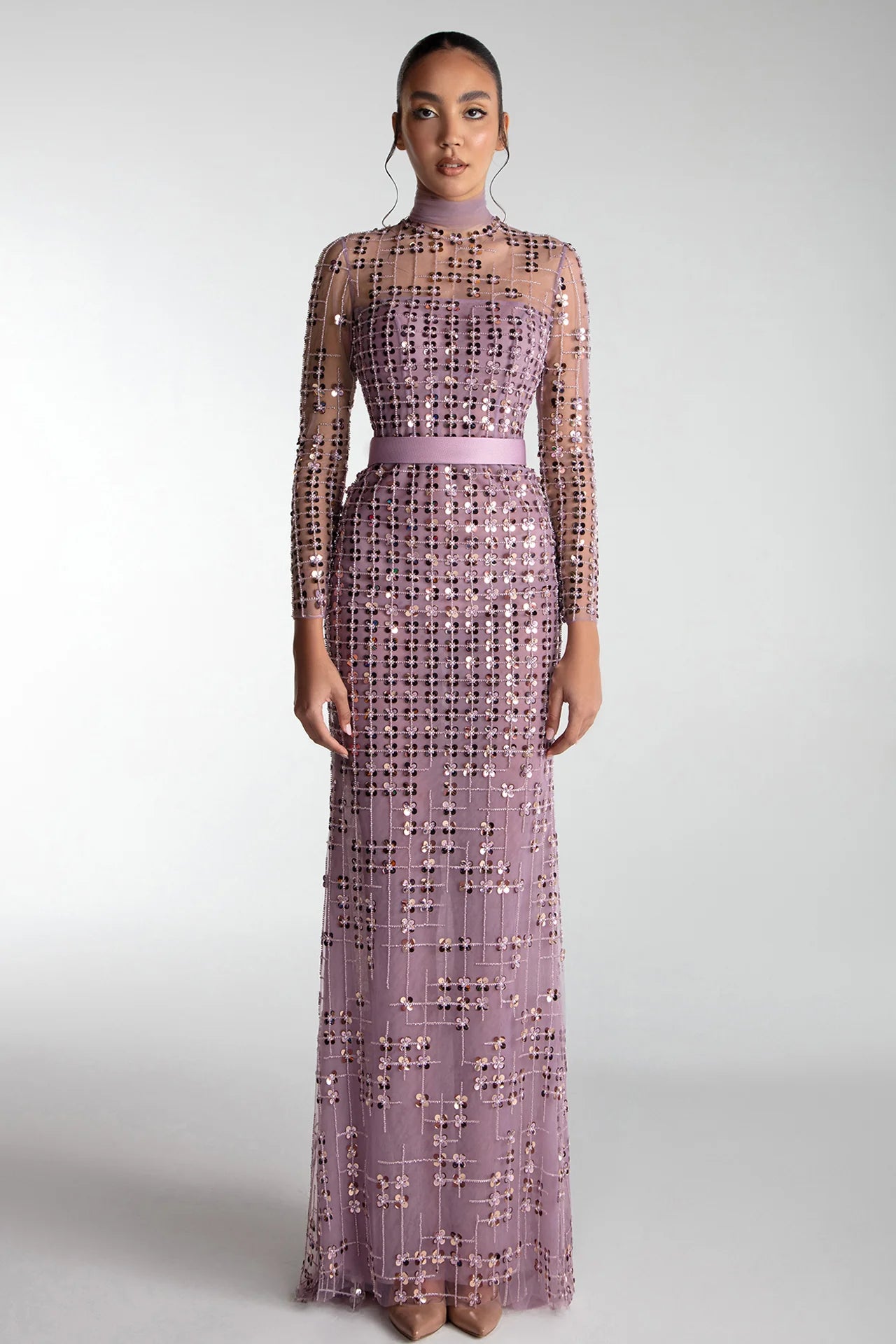 Tulle Gown With Geometric Embroidery