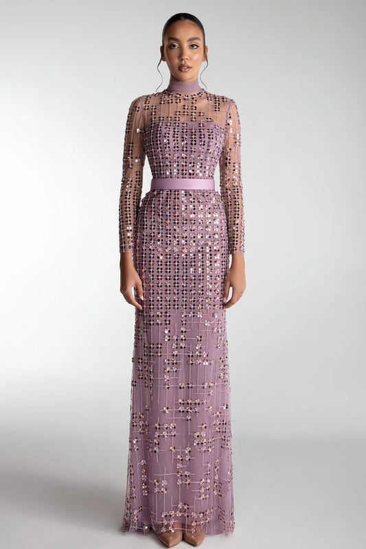 Tulle Gown With Geometric Embroidery