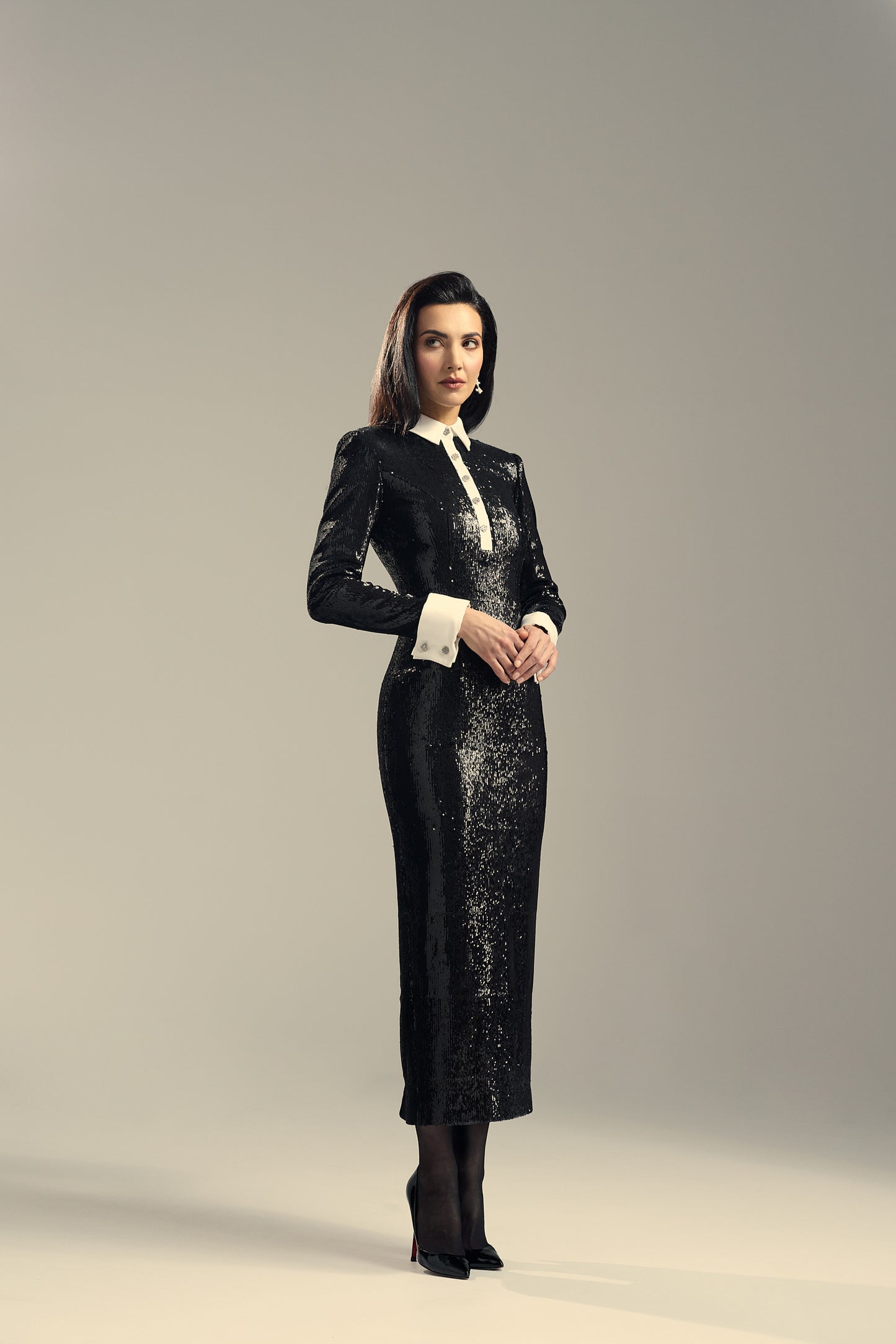 MIDI SEQUINS DRESS WITH CUFFS