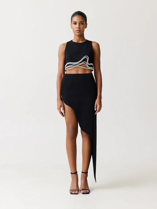 WAVY ASYMMETRIC HEM MAXI SKIRT